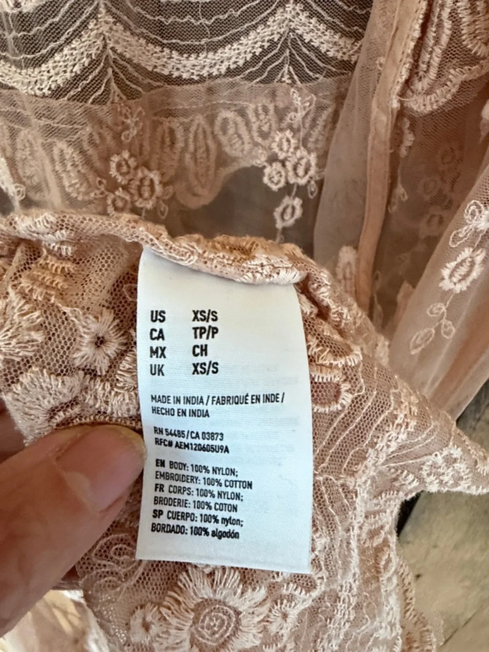 American Eagle XS Sheer Embroidered Lace Cover Up - Tan
